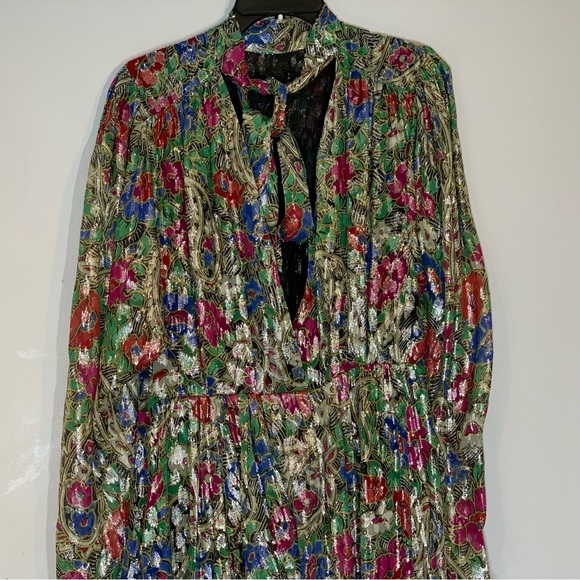 ISABEL MARANT Nalisma Metallic Floral Puff Long Sleeve Silk Dress - Picture 7 of 16